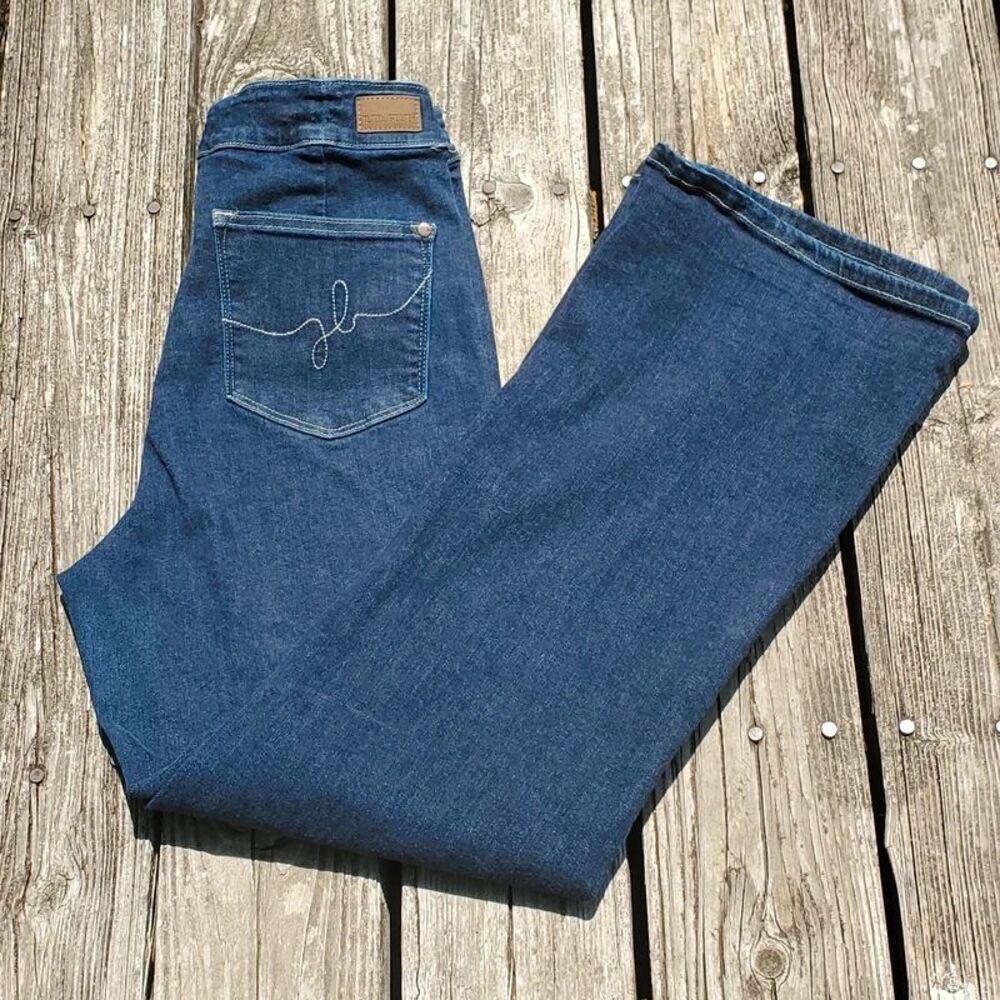 Judy Blue High Waist Geometric Waistband & Pocket Embroidery Wide Leg Jeans